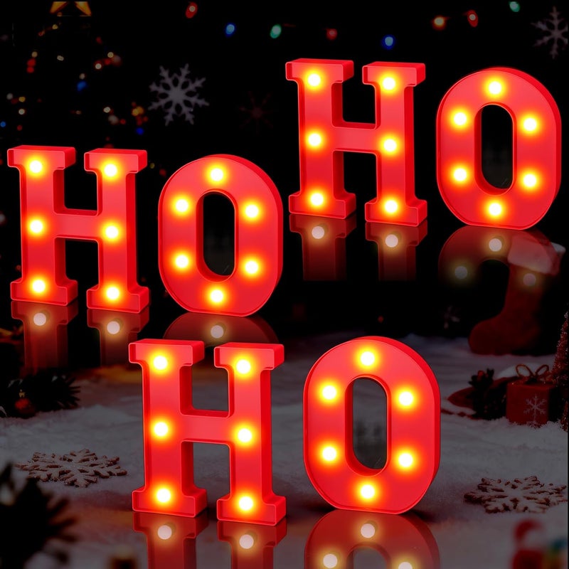 gobutend HOHOHO Christmas Light Up Letter Table Decorations, LED Marquee Lights Sign for Indoor Outdoor Home Bedroom Fireplace Bar Xmas Party Decor - Image 1